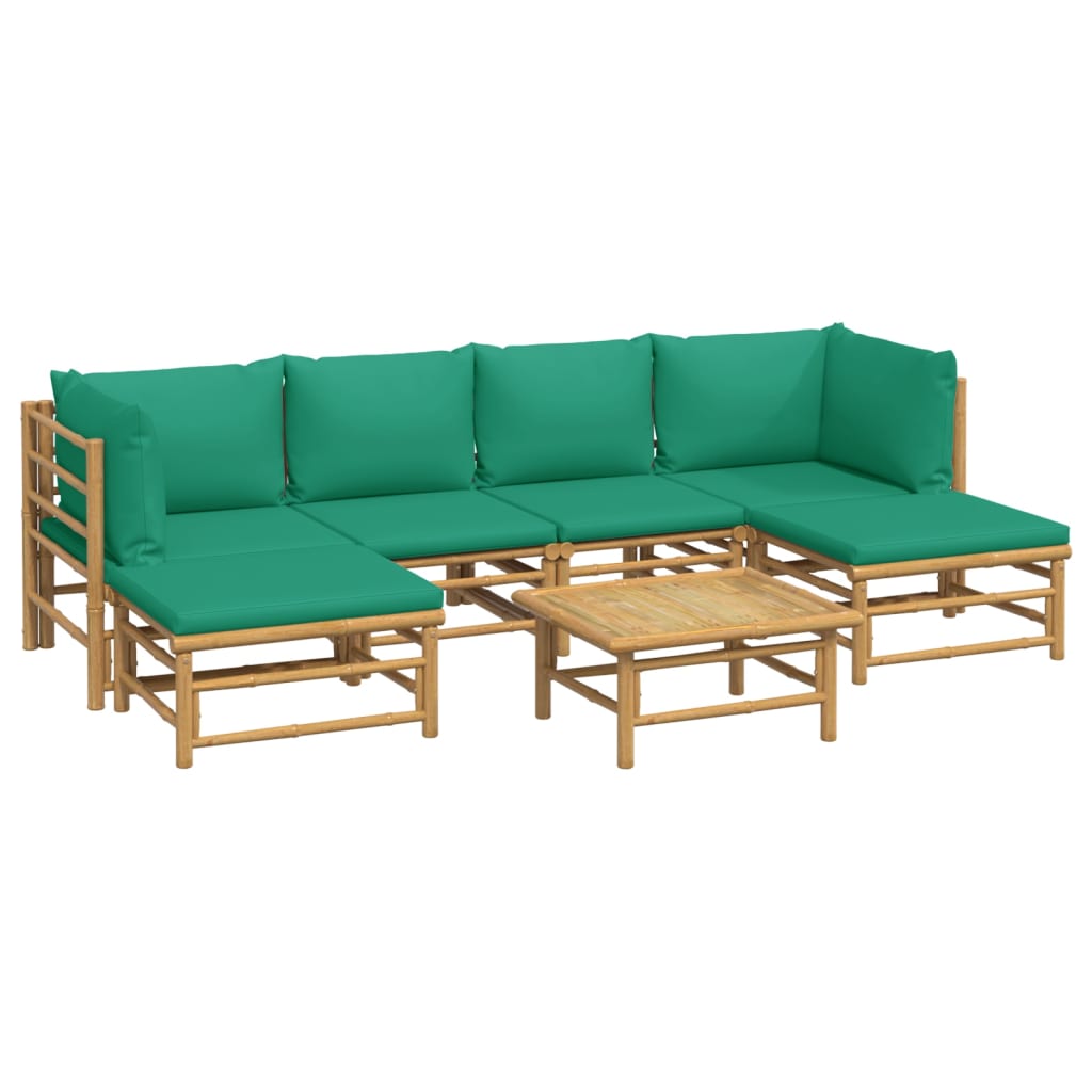 vidaXL 7 Piece Patio Lounge Set with Green Cushions Bamboo-1