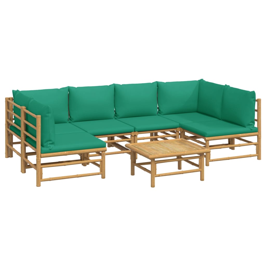 vidaXL 7 Piece Patio Lounge Set with Green Cushions Bamboo-1