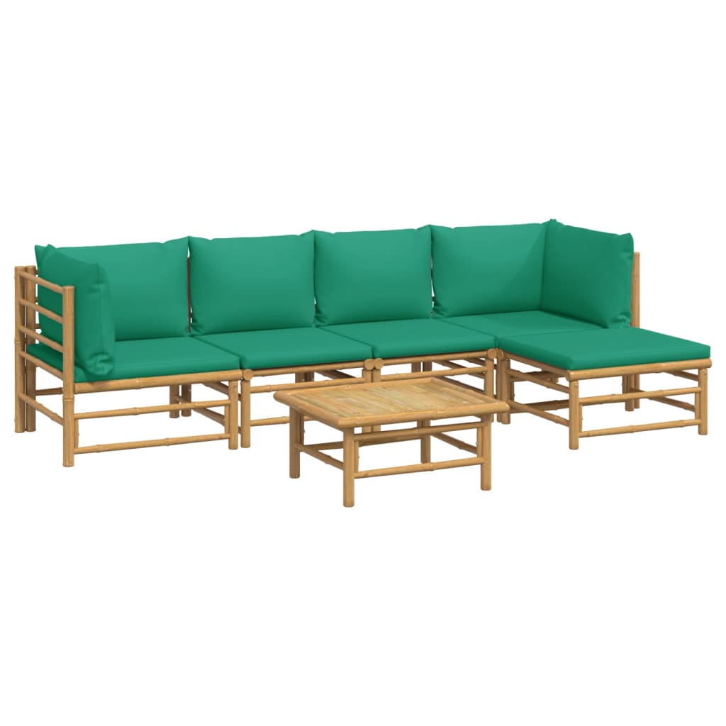 vidaXL 6 Piece Patio Lounge Set with Green Cushions Bamboo-1