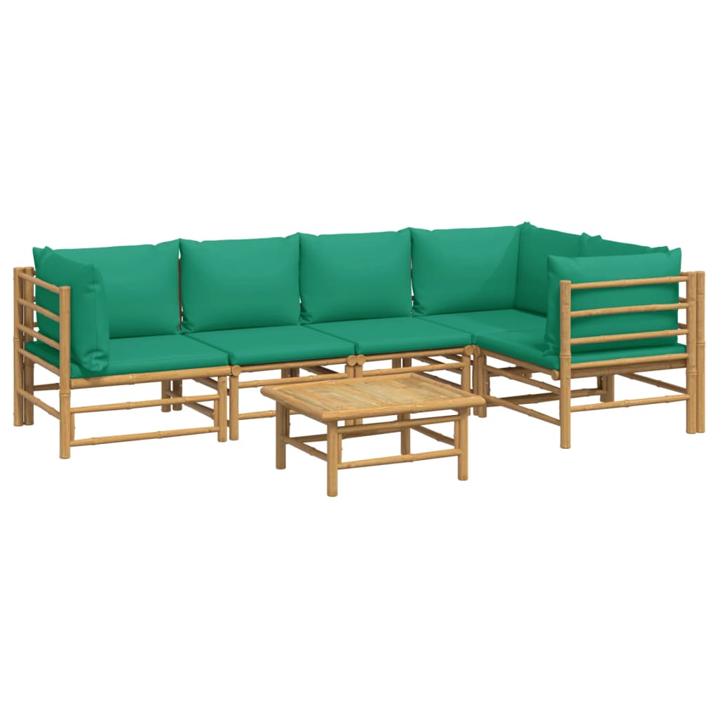 vidaXL 6 Piece Patio Lounge Set with Green Cushions Bamboo-1