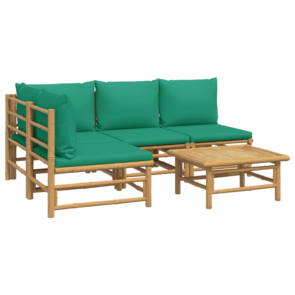 vidaXL 5 Piece Patio Lounge Set with Green Cushions Bamboo-1