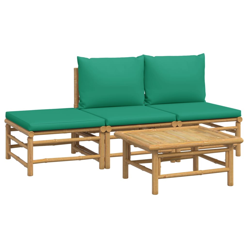 vidaXL 4 Piece Patio Lounge Set with Green Cushions Bamboo-1