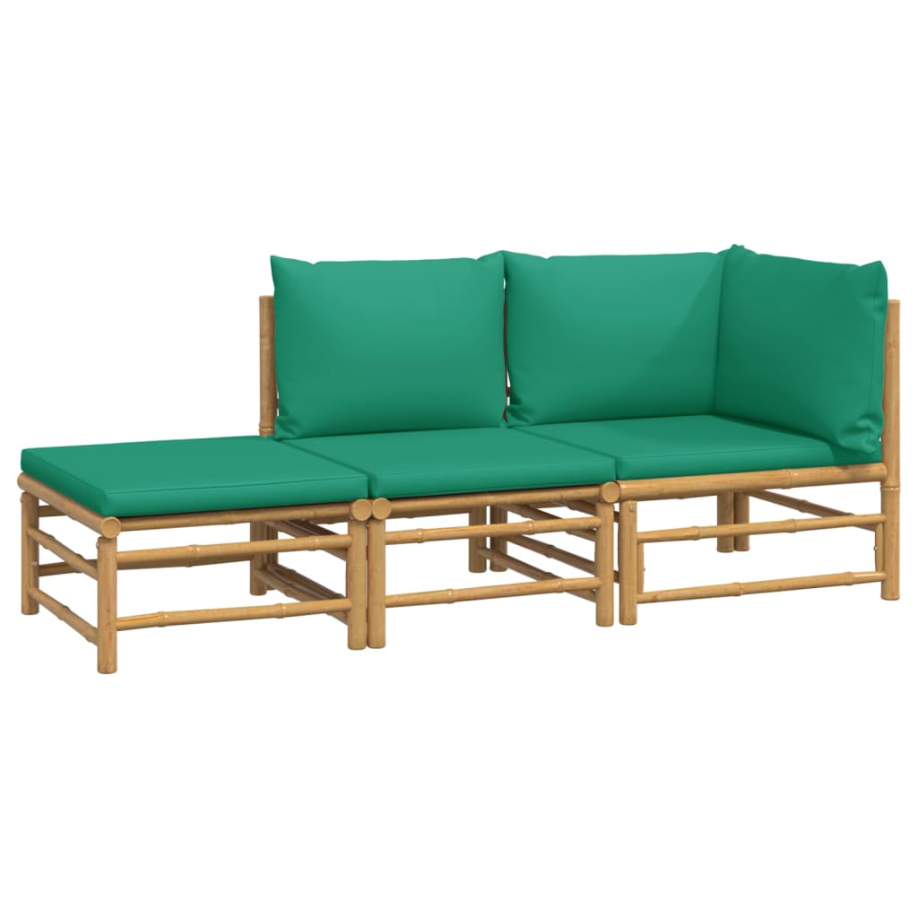 vidaXL 3 Piece Patio Lounge Set with Green Cushions Bamboo-1