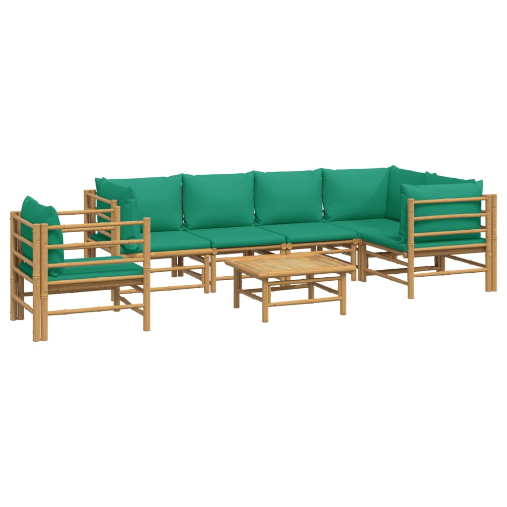 vidaXL 7 Piece Patio Lounge Set with Green Cushions Bamboo-1