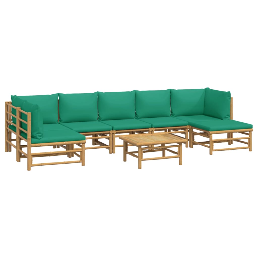 vidaXL 8 Piece Patio Lounge Set with Green Cushions Bamboo-1