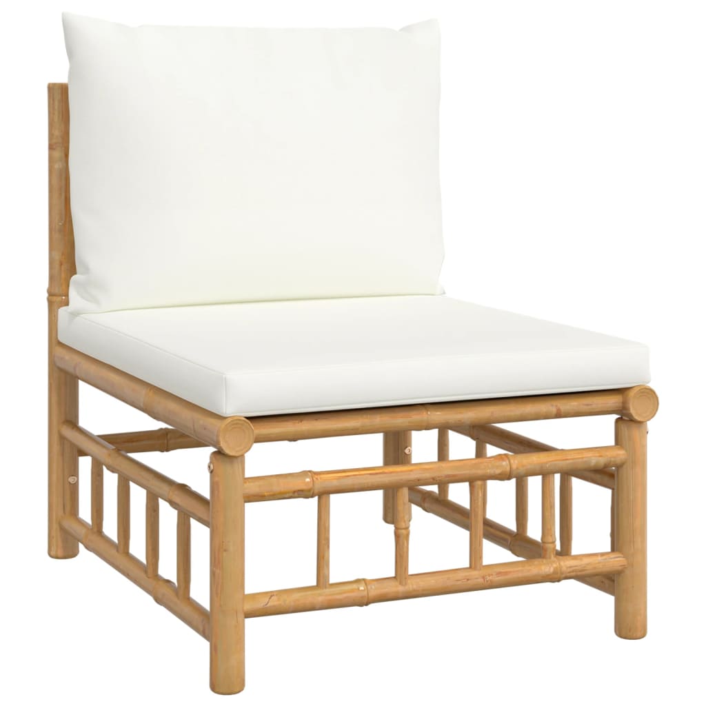 vidaXL 5 Piece Patio Lounge Set with Cream White Cushions Bamboo-3