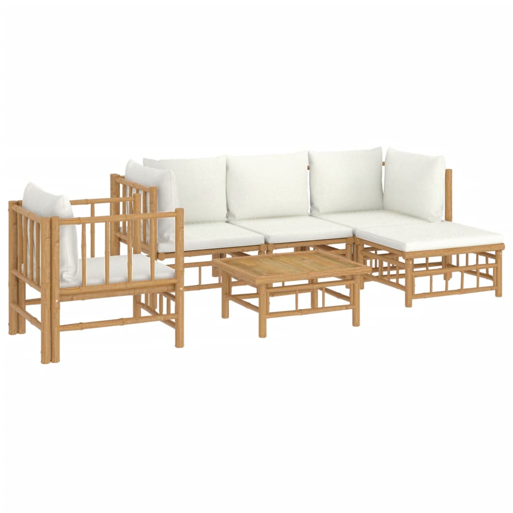 vidaXL 6 Piece Patio Lounge Set with Cream White Cushions Bamboo-2