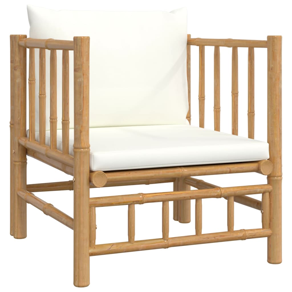 vidaXL 6 Piece Patio Lounge Set with Cream White Cushions Bamboo-5