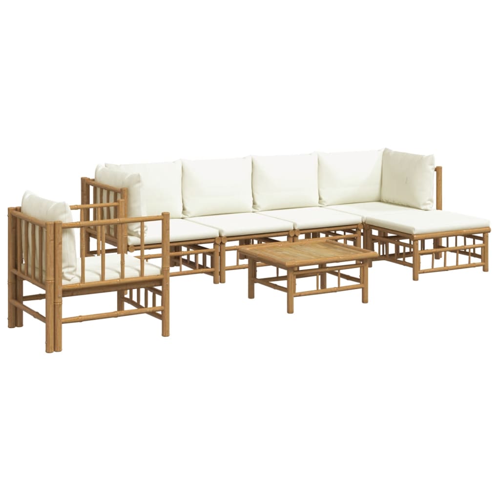 vidaXL 7 Piece Patio Lounge Set with Cream White Cushions Bamboo-1