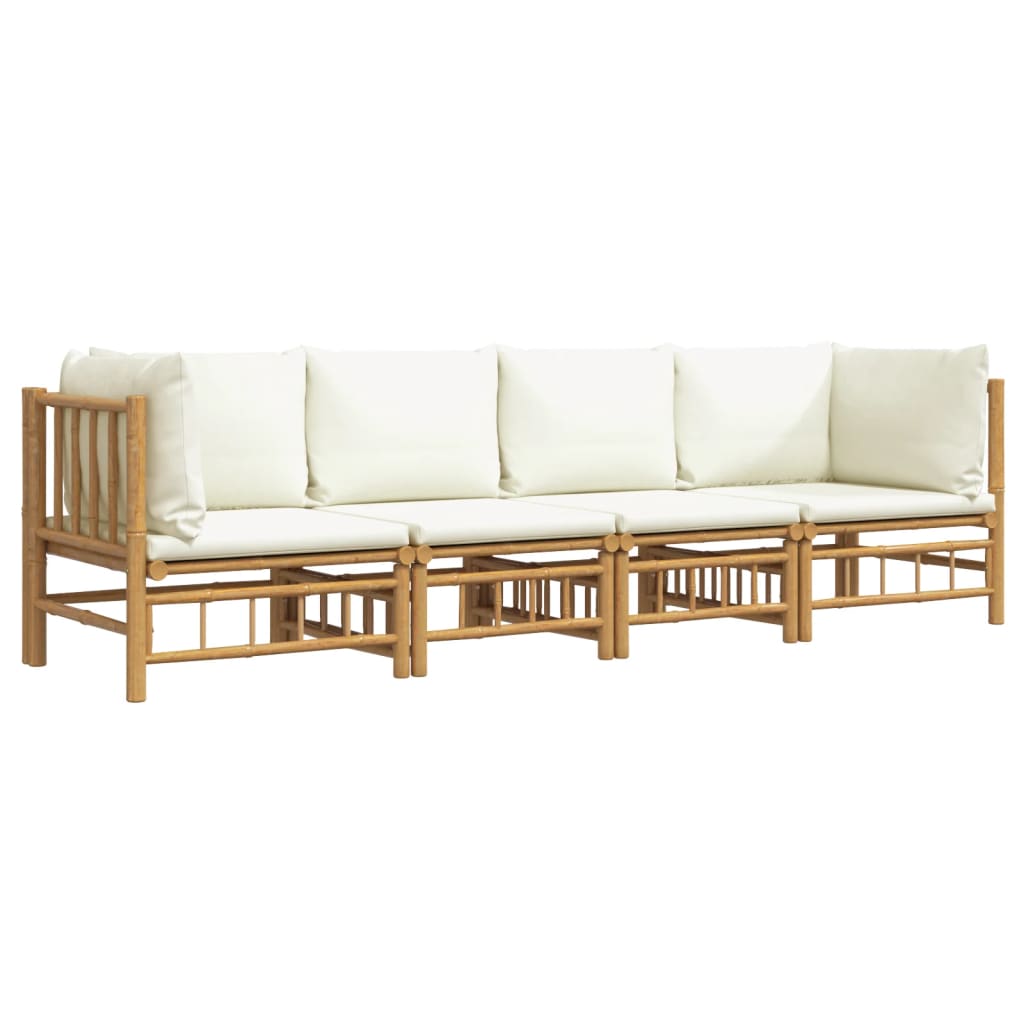 vidaXL 4 Piece Patio Lounge Set with Cream White Cushions Bamboo-1