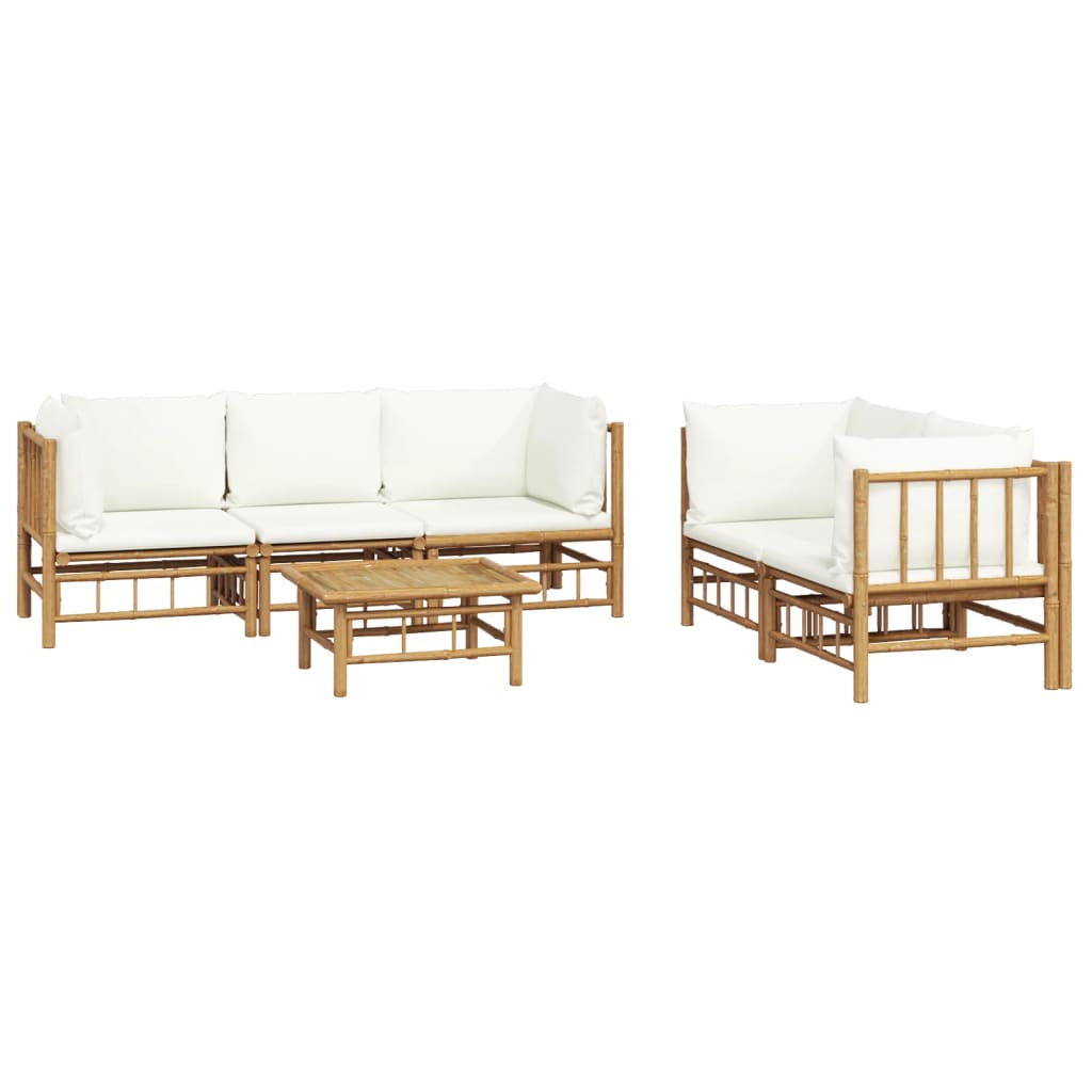 vidaXL 6 Piece Patio Lounge Set with Cream White Cushions Bamboo-1