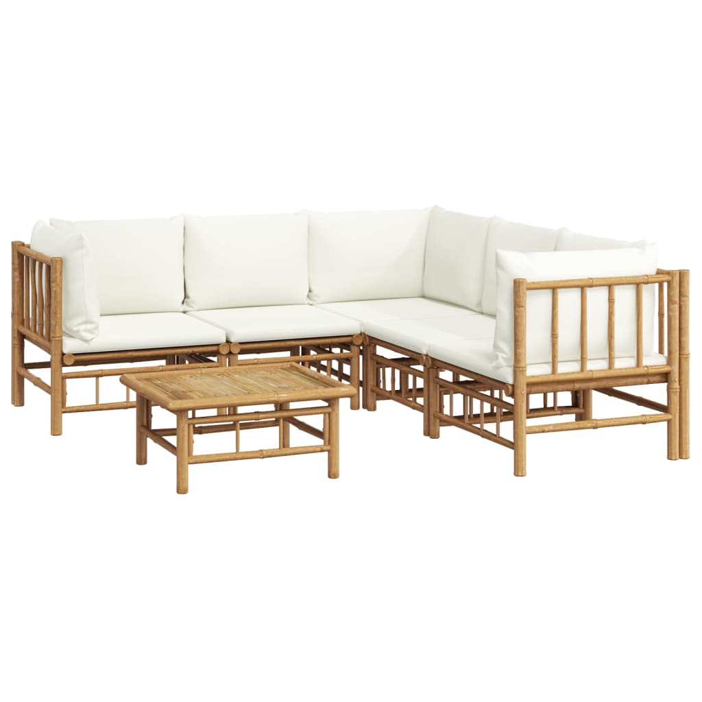 vidaXL 6 Piece Patio Lounge Set with Cream White Cushions Bamboo-1