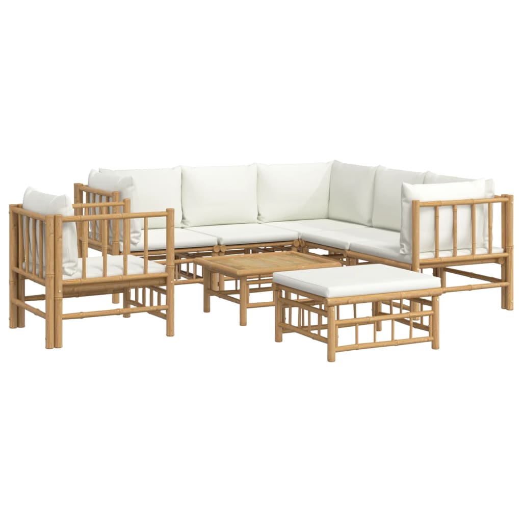 vidaXL 8 Piece Patio Lounge Set with Cream White Cushions Bamboo-1