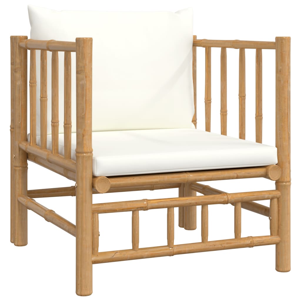 vidaXL 8 Piece Patio Lounge Set with Cream White Cushions Bamboo-4