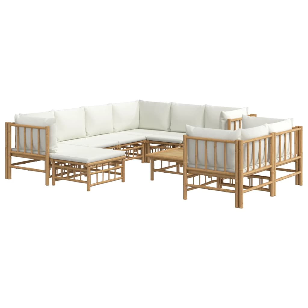 vidaXL 10 Piece Patio Lounge Set with Cream White Cushions Bamboo-1