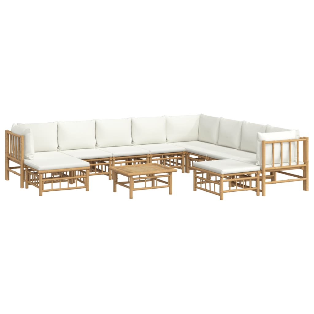 vidaXL 11 Piece Patio Lounge Set with Cream White Cushions Bamboo-1