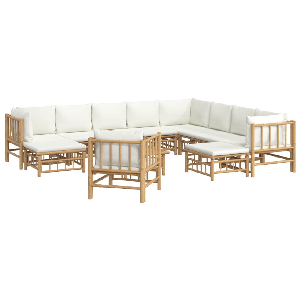 vidaXL 12 Piece Patio Lounge Set with Cream White Cushions Bamboo-1