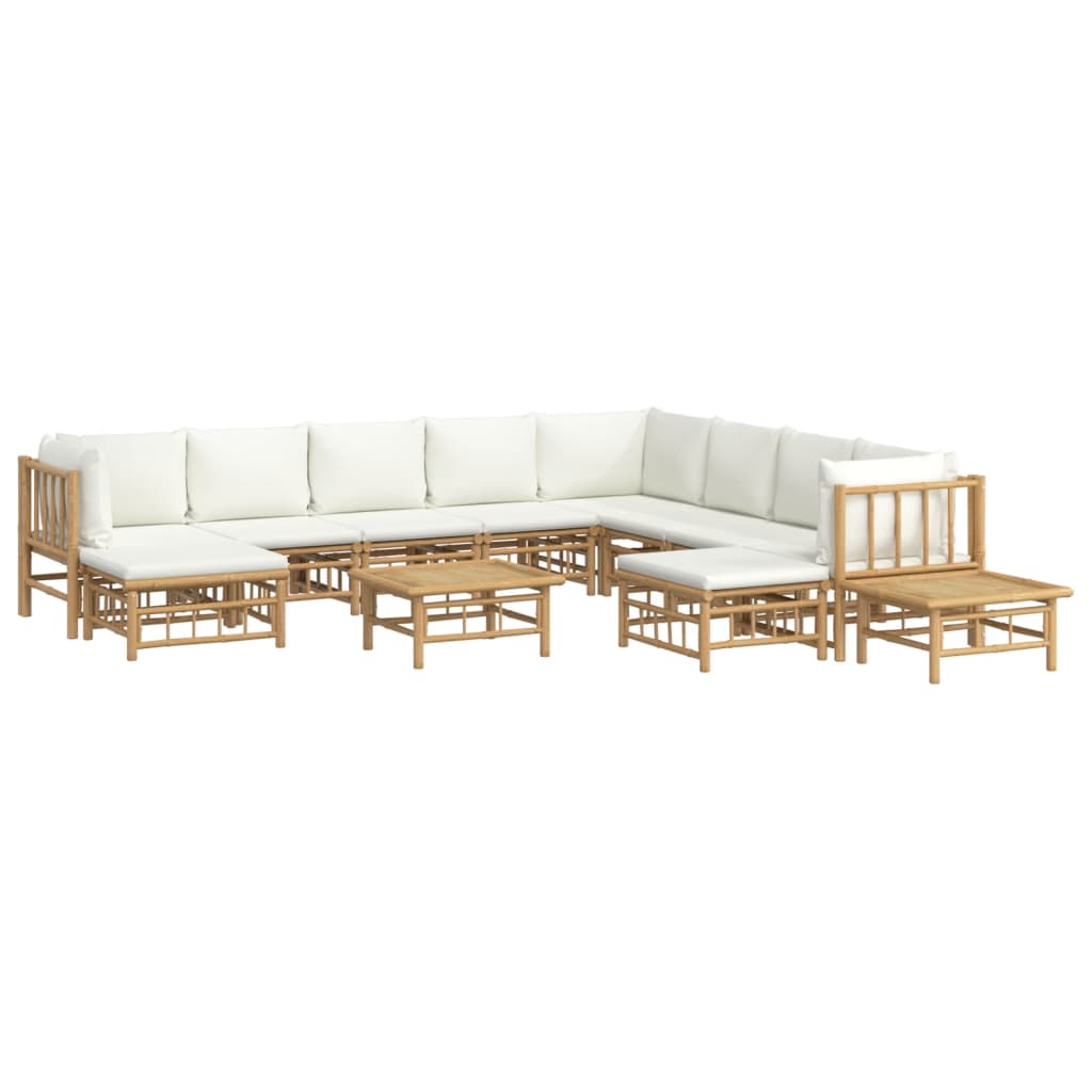 vidaXL 12 Piece Patio Lounge Set with Cream White Cushions Bamboo-1