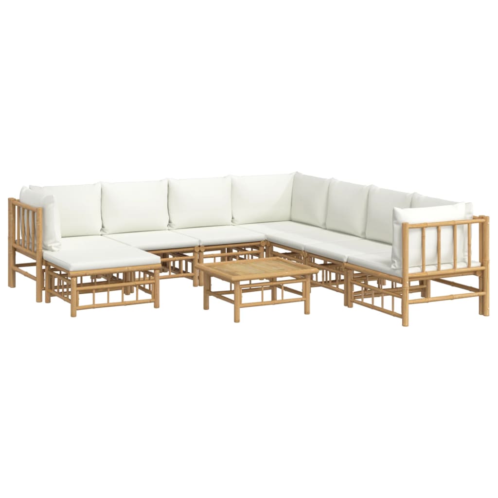 vidaXL 9 Piece Patio Lounge Set with Cream White Cushions Bamboo-1