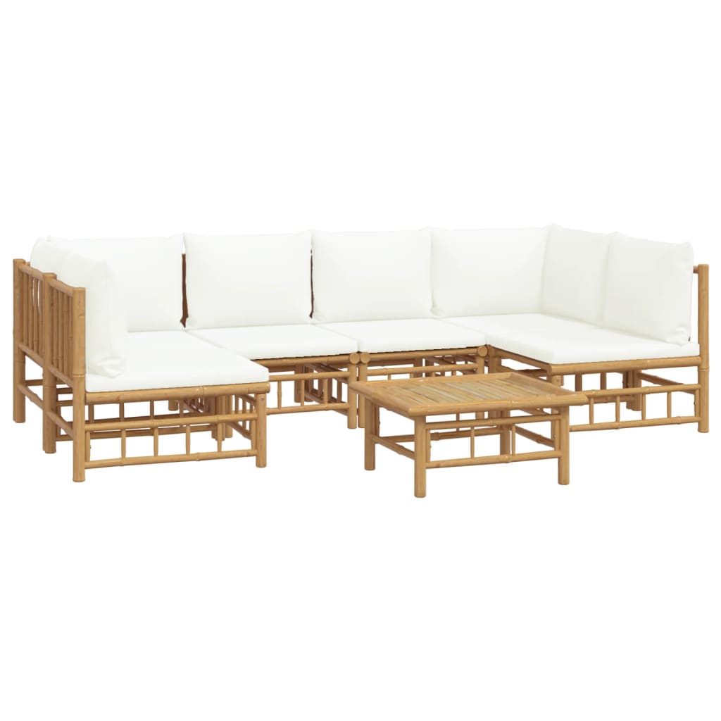 vidaXL 7 Piece Patio Lounge Set with Cream White Cushions Bamboo-1