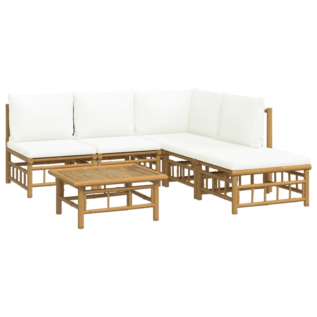 vidaXL 6 Piece Patio Lounge Set with Cream White Cushions Bamboo-1