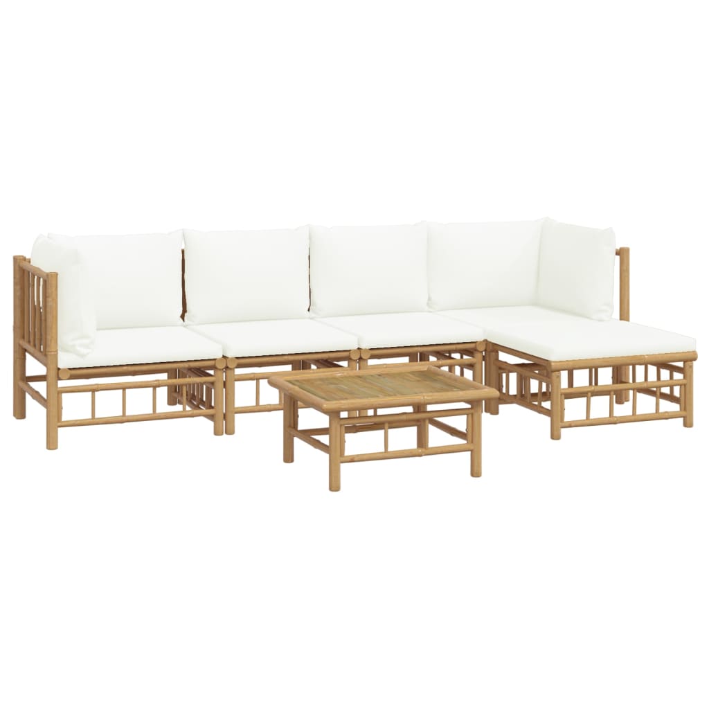 vidaXL 6 Piece Patio Lounge Set with Cream White Cushions Bamboo-1