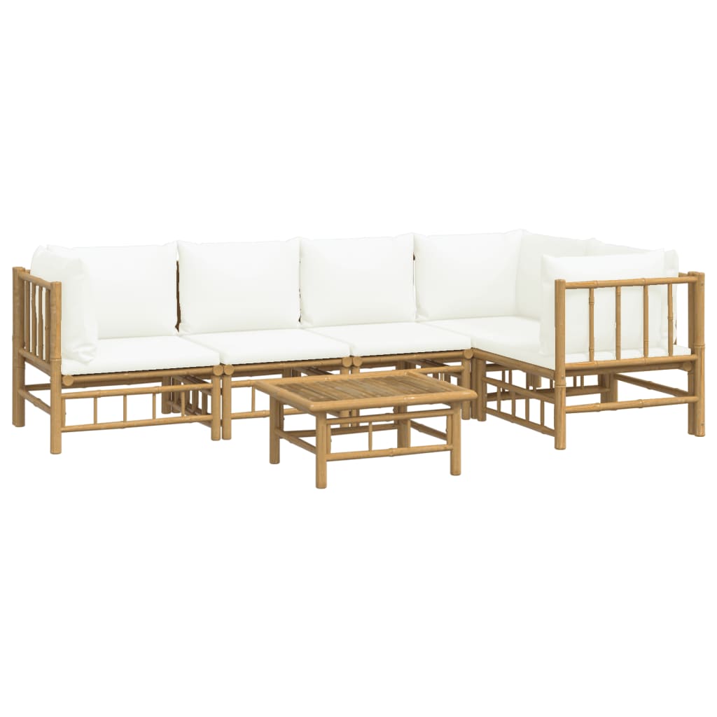 vidaXL 6 Piece Patio Lounge Set with Cream White Cushions Bamboo-1