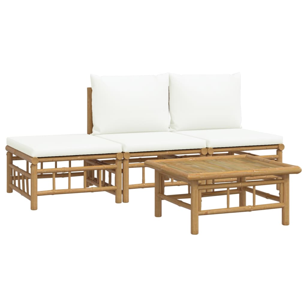 vidaXL 4 Piece Patio Lounge Set with Cream White Cushions Bamboo-1