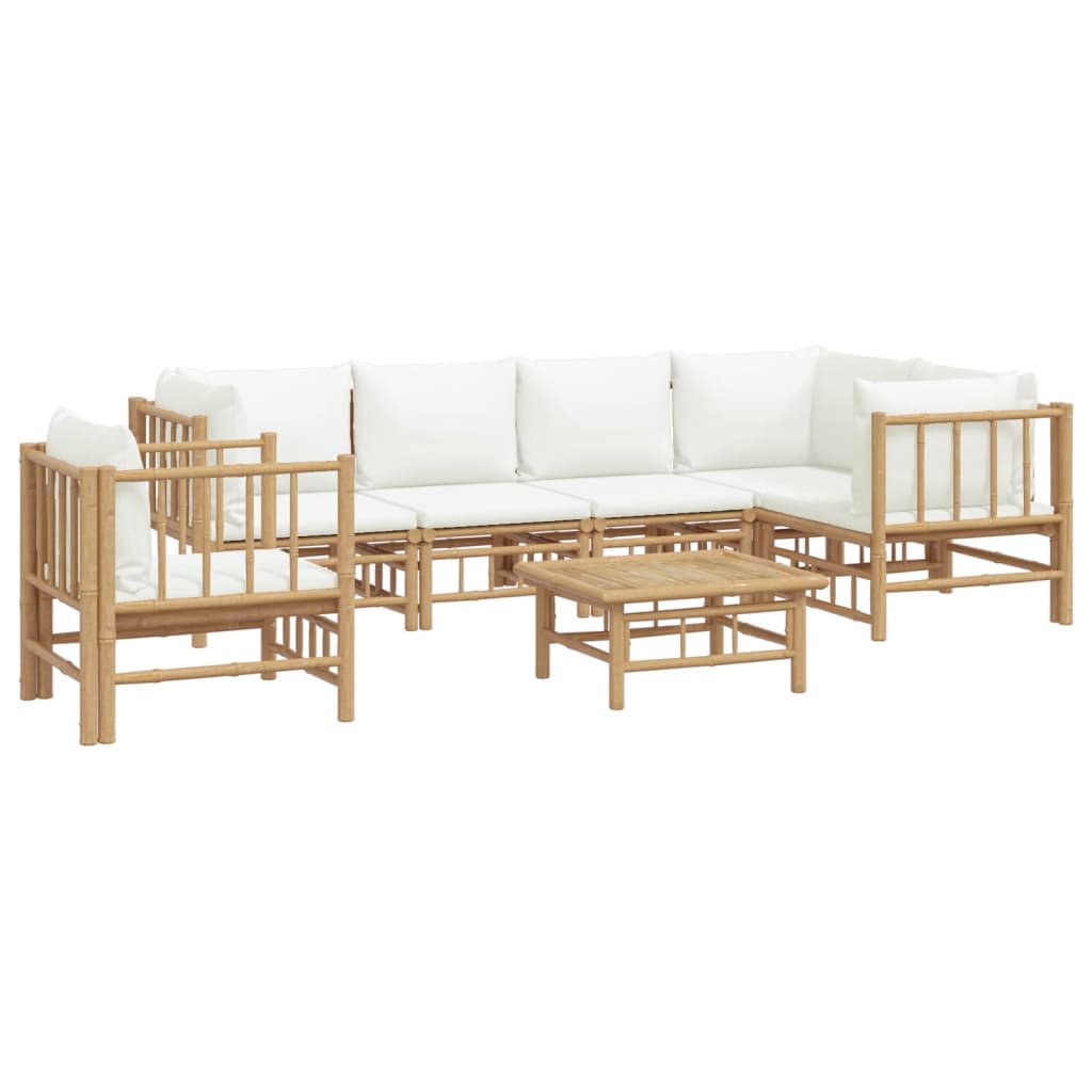 vidaXL 7 Piece Patio Lounge Set with Cream White Cushions Bamboo-1