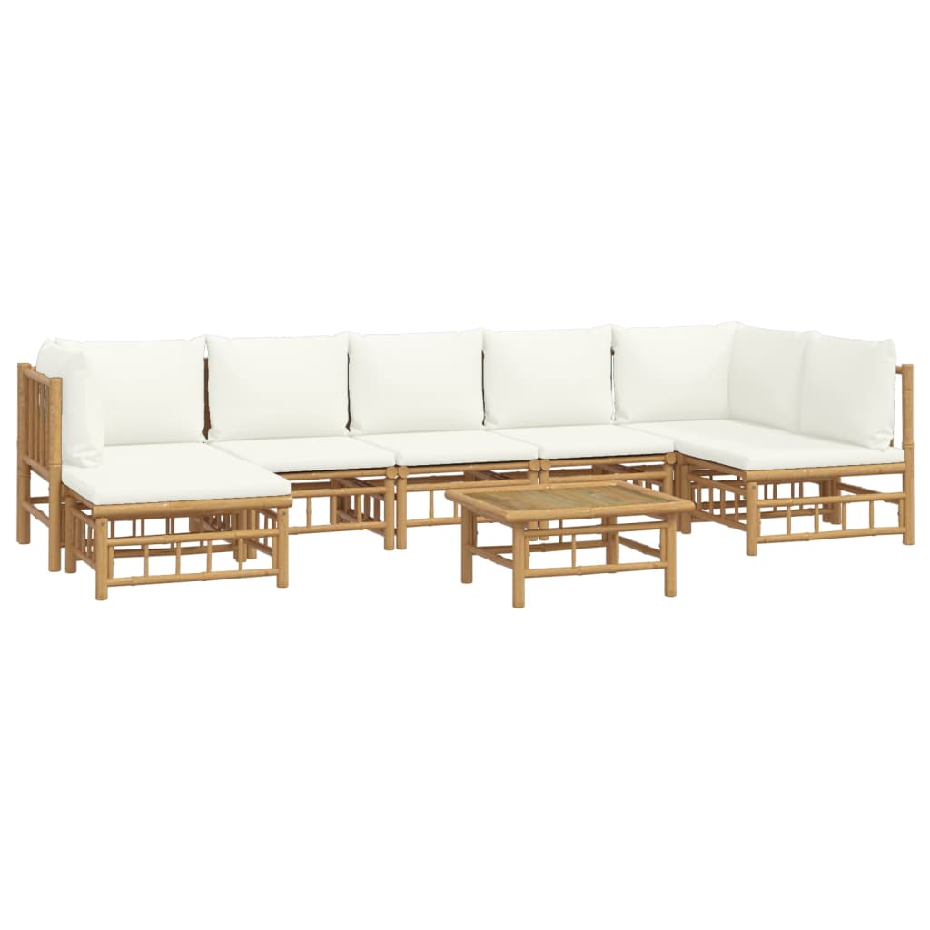 vidaXL 8 Piece Patio Lounge Set with Cream White Cushions Bamboo-1