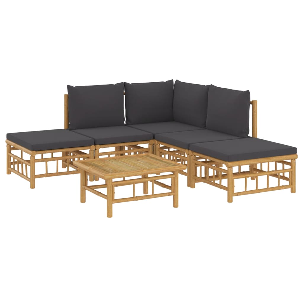 vidaXL 6 Piece Patio Lounge Set with Dark Gray Cushions Bamboo-1