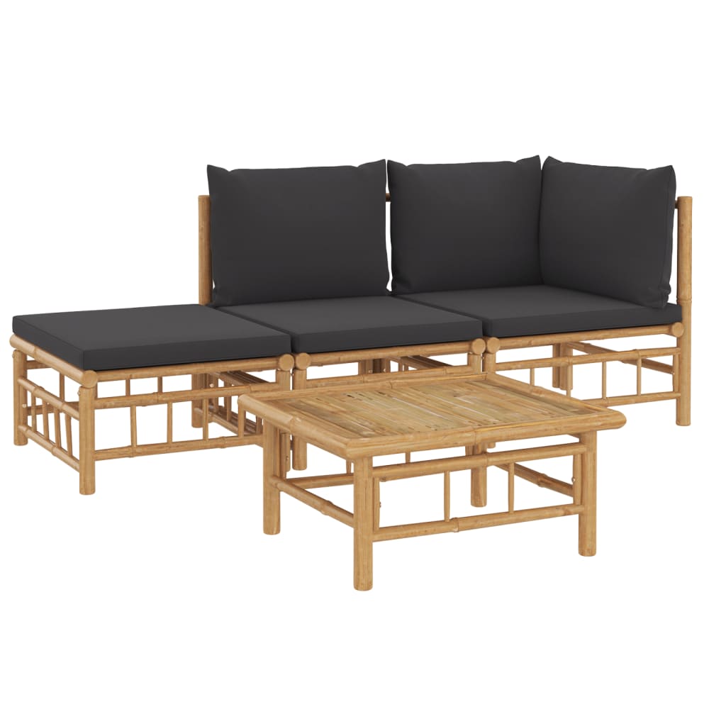 vidaXL 4 Piece Patio Lounge Set with Dark Gray Cushions Bamboo-1