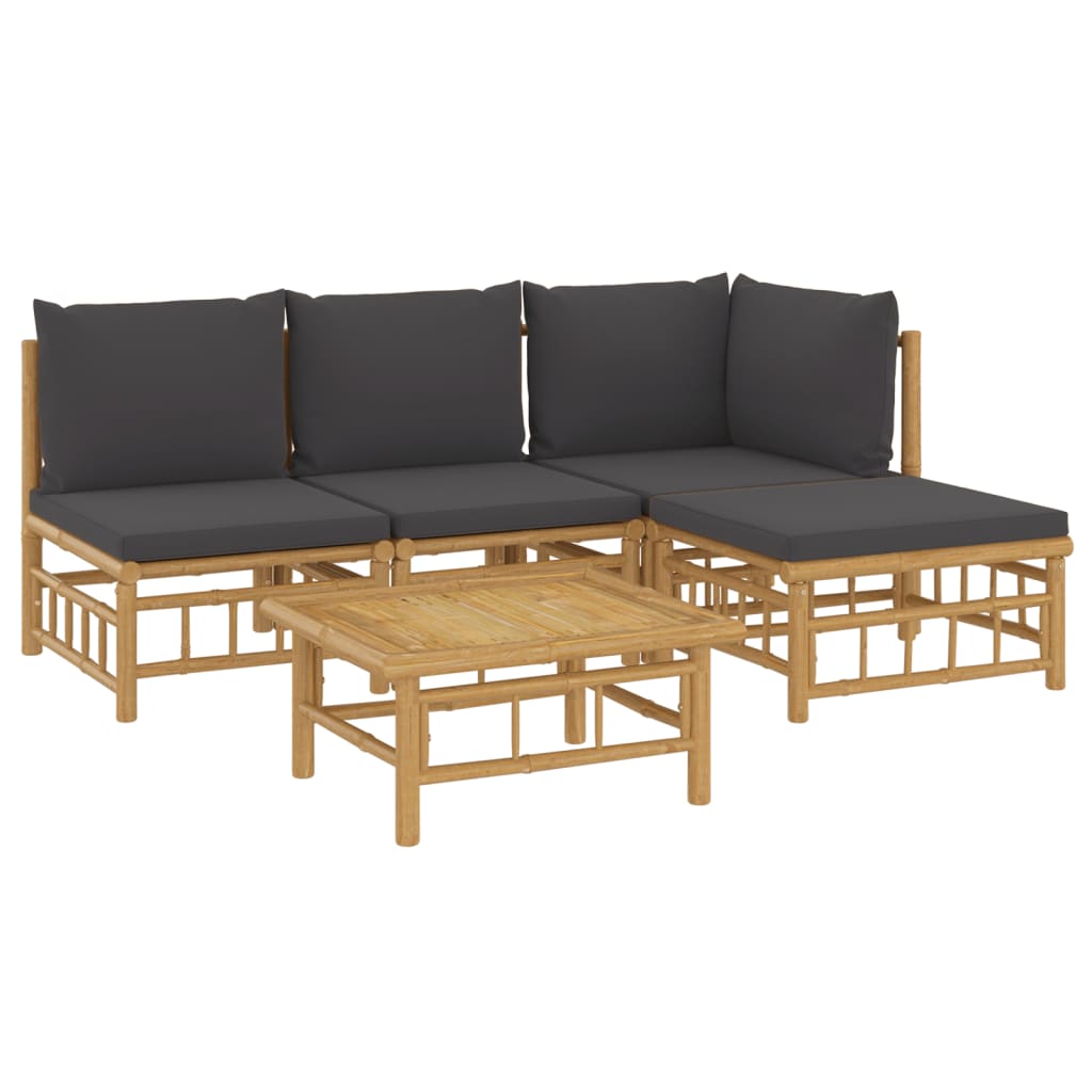 vidaXL 5 Piece Patio Lounge Set with Dark Gray Cushions Bamboo-1