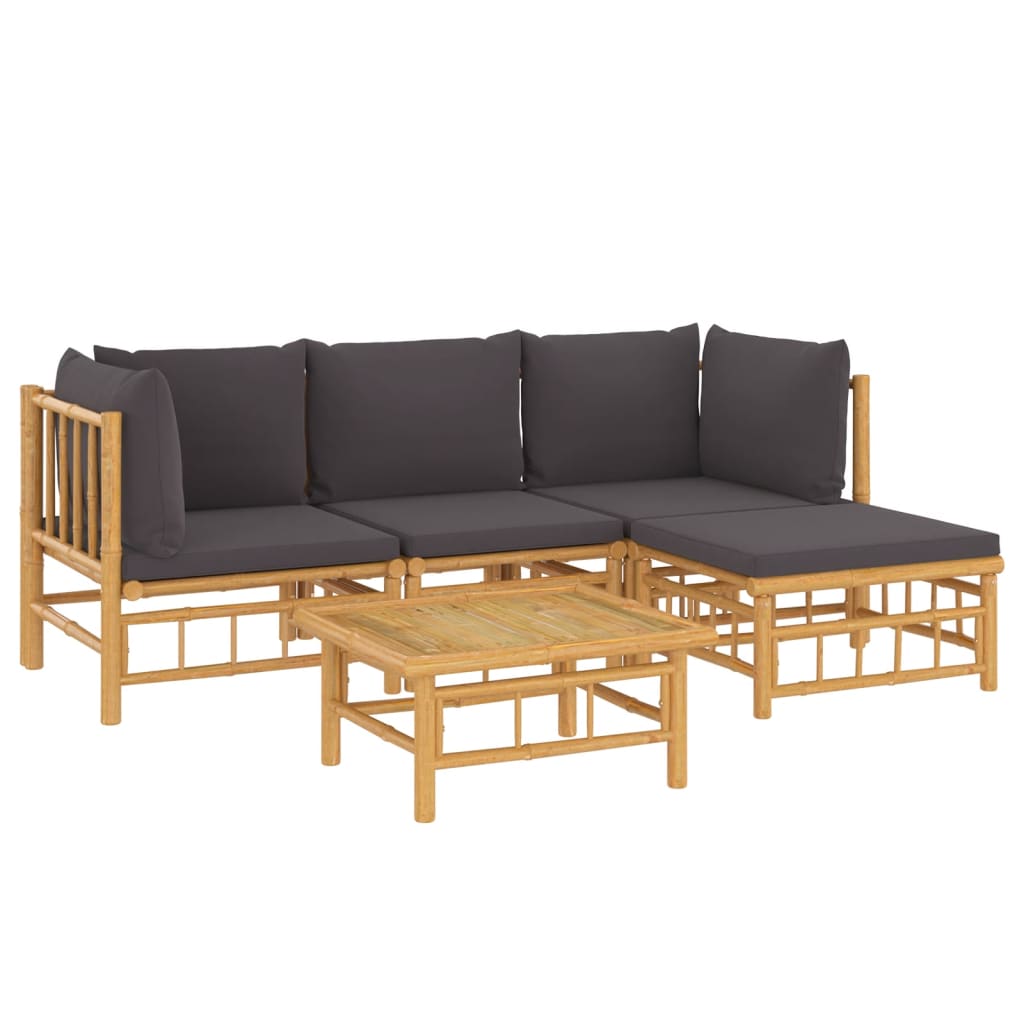 vidaXL 5 Piece Patio Lounge Set with Dark Gray Cushions Bamboo-1