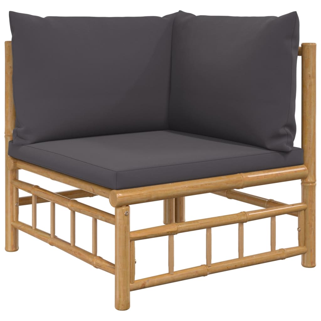 vidaXL 5 Piece Patio Lounge Set with Dark Gray Cushions Bamboo-2