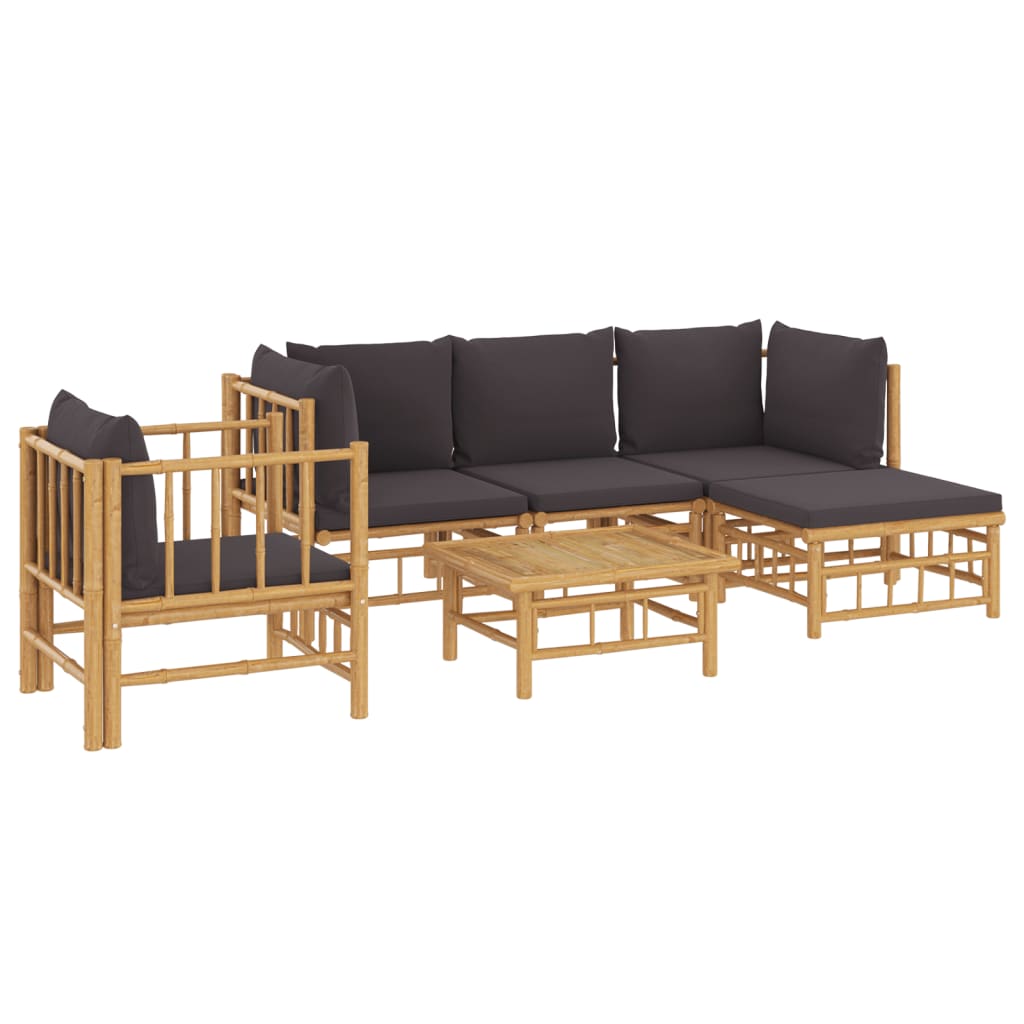 vidaXL 6 Piece Patio Lounge Set with Dark Gray Cushions Bamboo-1