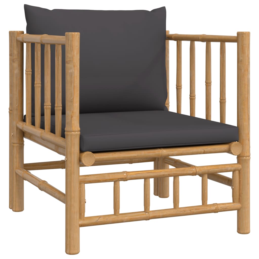 vidaXL 6 Piece Patio Lounge Set with Dark Gray Cushions Bamboo-4