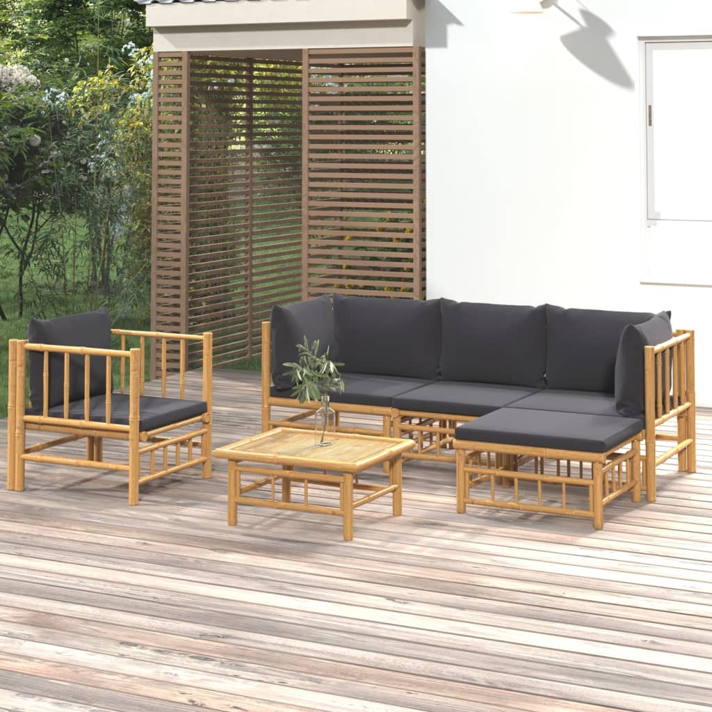 vidaXL 6 Piece Patio Lounge Set with Dark Gray Cushions Bamboo-0