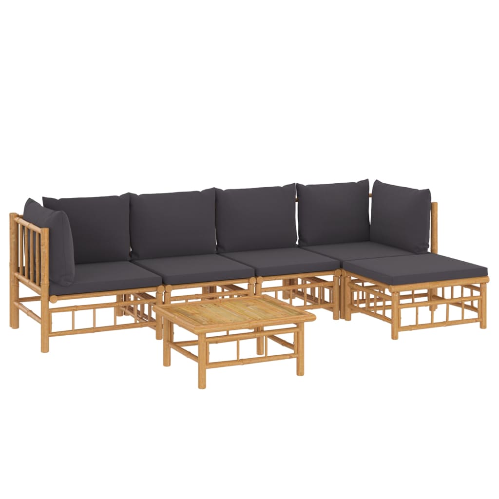 vidaXL 6 Piece Patio Lounge Set with Dark Gray Cushions Bamboo-1