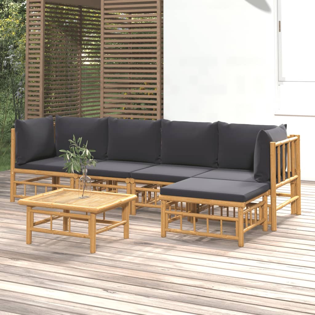 vidaXL 6 Piece Patio Lounge Set with Dark Gray Cushions Bamboo-0