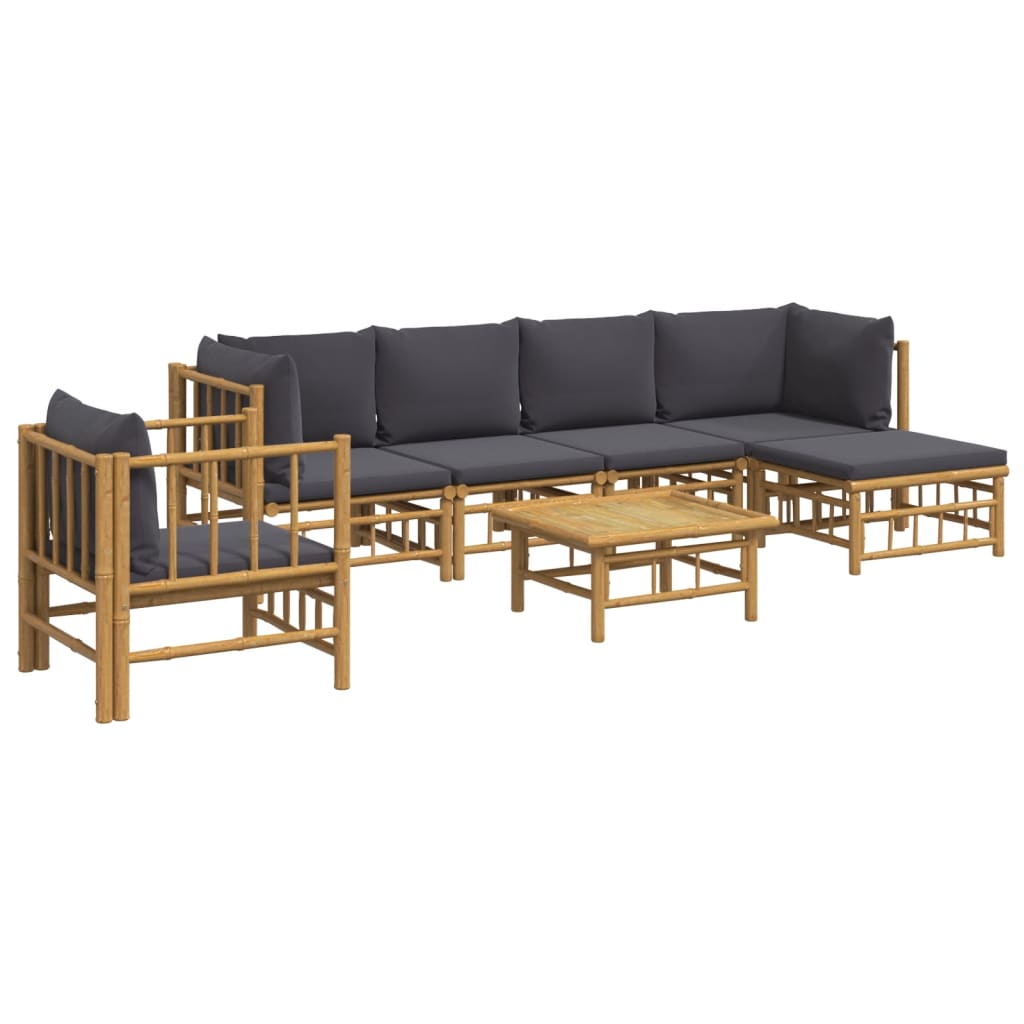 vidaXL 7 Piece Patio Lounge Set with Dark Gray Cushions Bamboo-1