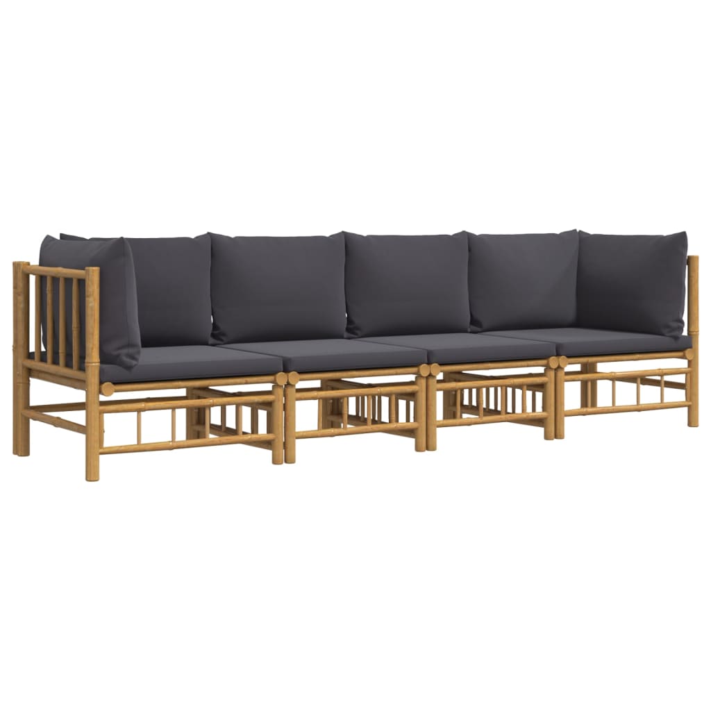 vidaXL 4 Piece Patio Lounge Set with Dark Gray Cushions Bamboo-1