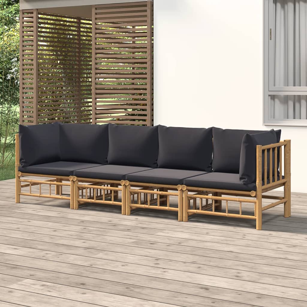 vidaXL 4 Piece Patio Lounge Set with Dark Gray Cushions Bamboo-0