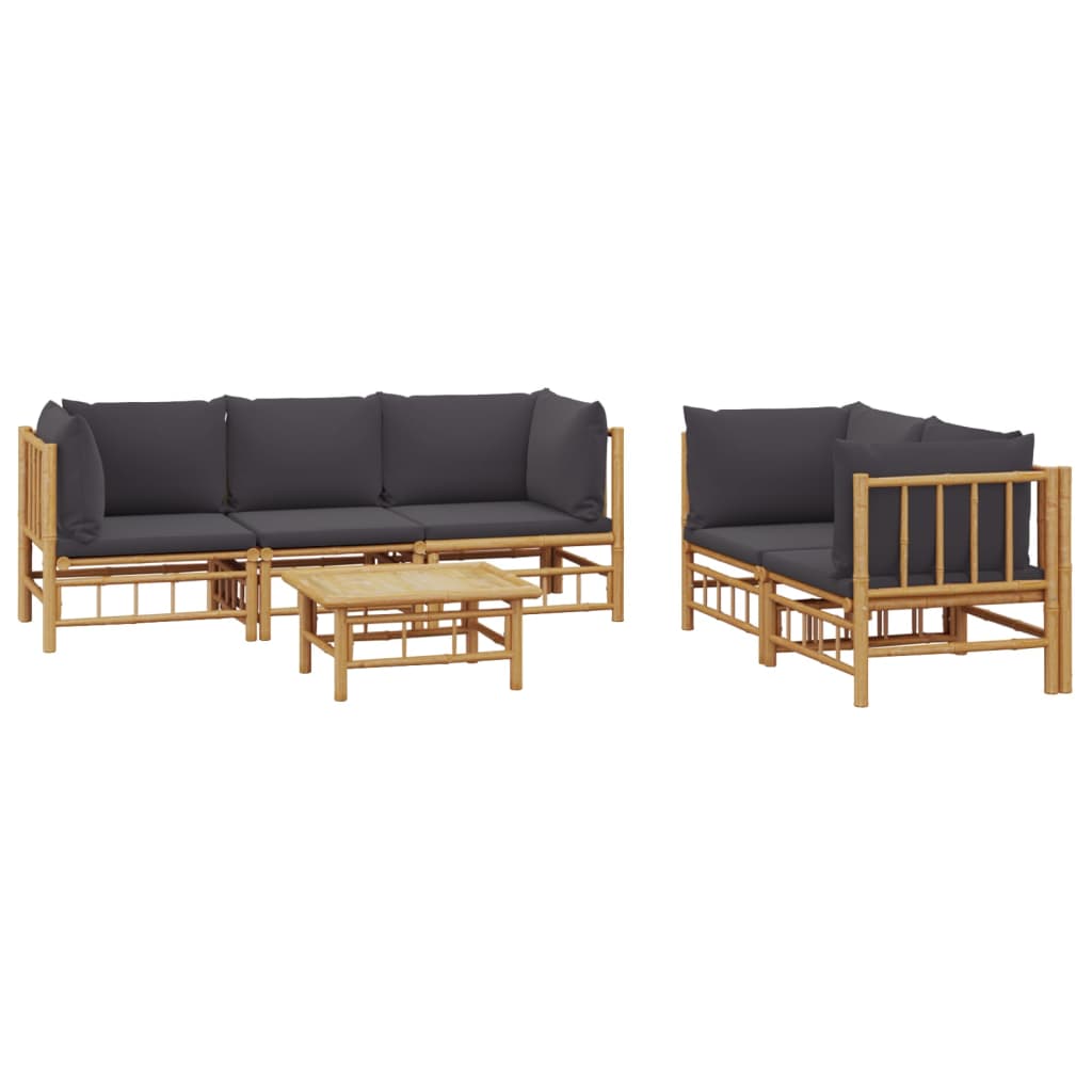 vidaXL 6 Piece Patio Lounge Set with Dark Gray Cushions Bamboo-1