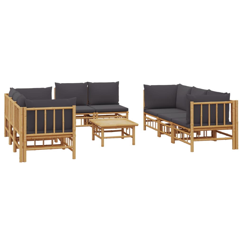 vidaXL 9 Piece Patio Lounge Set with Dark Gray Cushions Bamboo-1