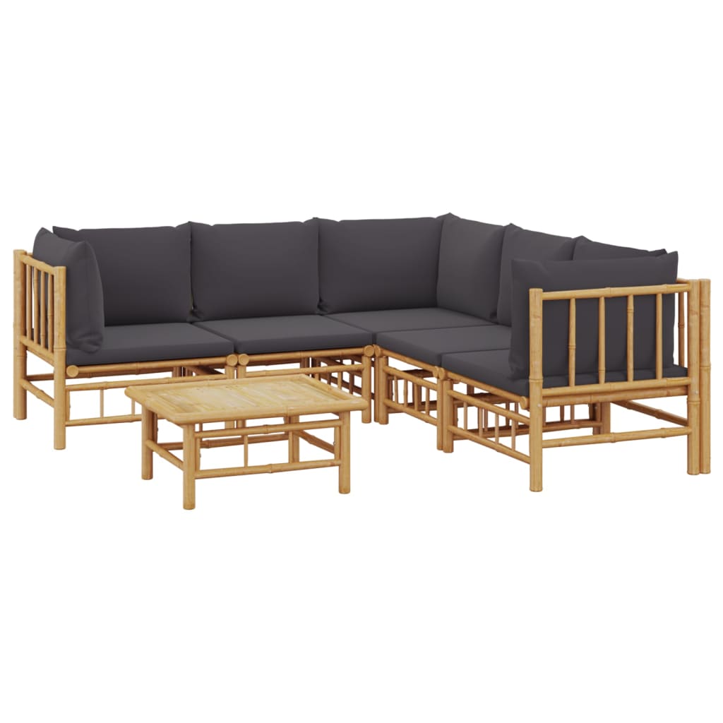 vidaXL 6 Piece Patio Lounge Set with Dark Gray Cushions Bamboo-1