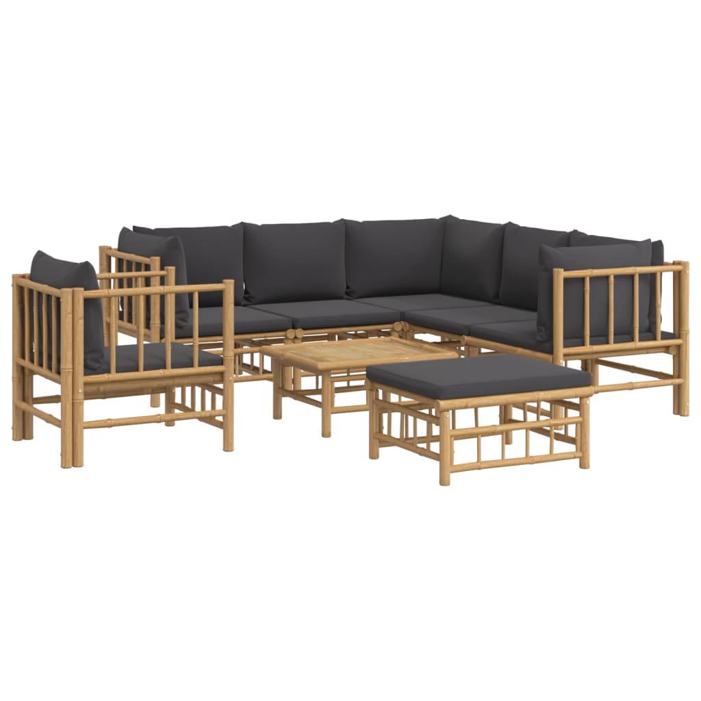 vidaXL 8 Piece Patio Lounge Set with Dark Gray Cushions Bamboo-1