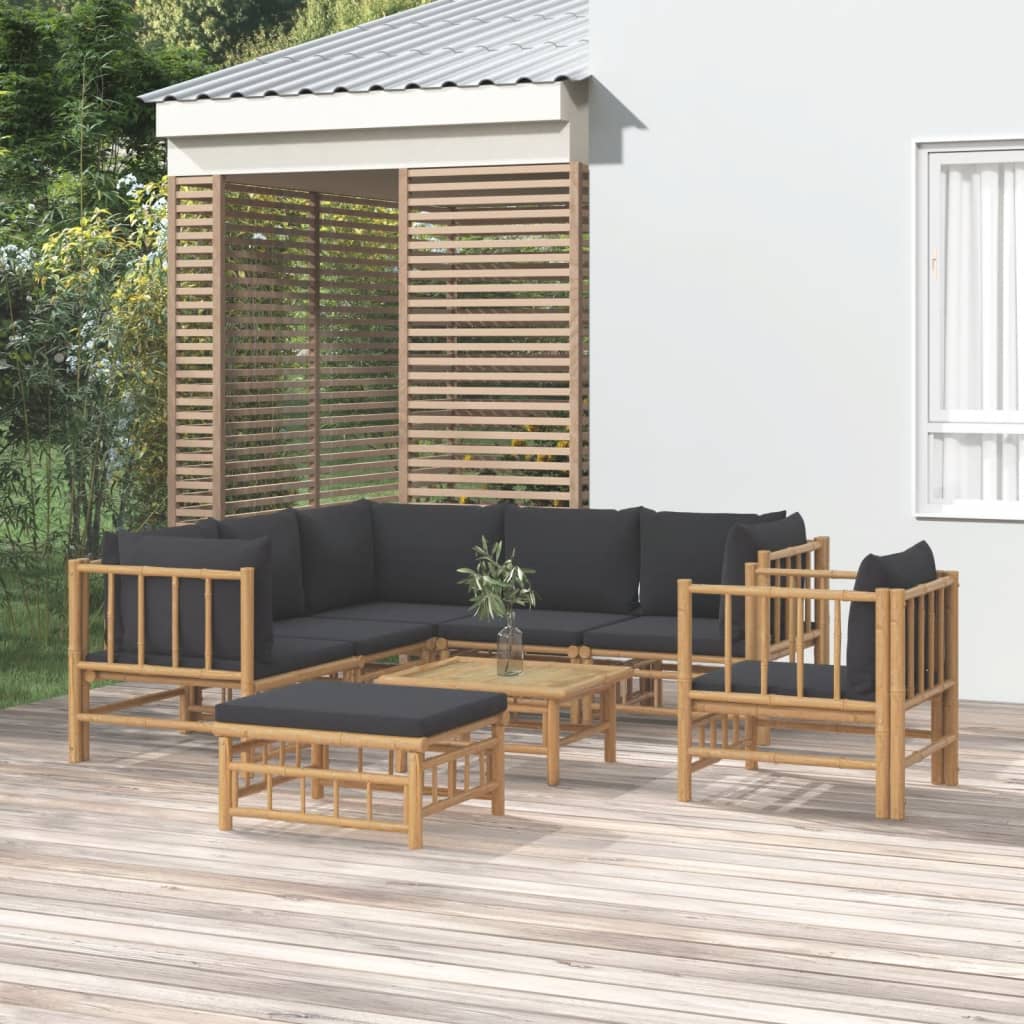 vidaXL 8 Piece Patio Lounge Set with Dark Gray Cushions Bamboo-0