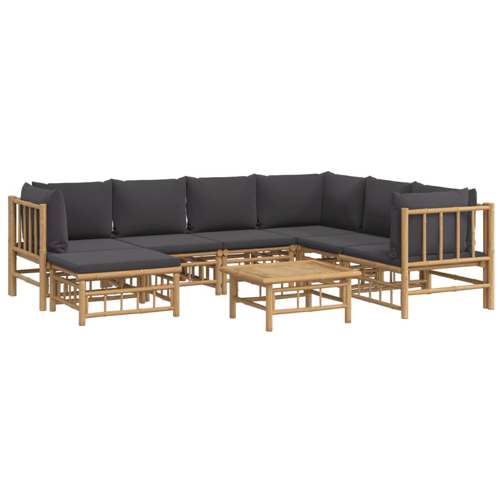 vidaXL 8 Piece Patio Lounge Set with Dark Gray Cushions Bamboo-1