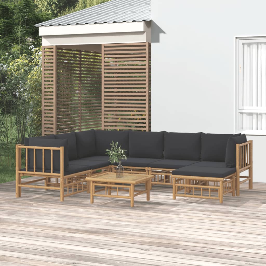 vidaXL 8 Piece Patio Lounge Set with Dark Gray Cushions Bamboo-0